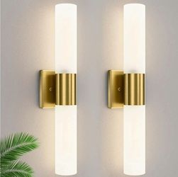 5451: New 2pk Kalium Bathroom Wall Sconces Set of Two, 21 Inch Modern Vanity Lights with Frosted Glass Shade, Bathrooms Vanity Lighting Fixtures for M