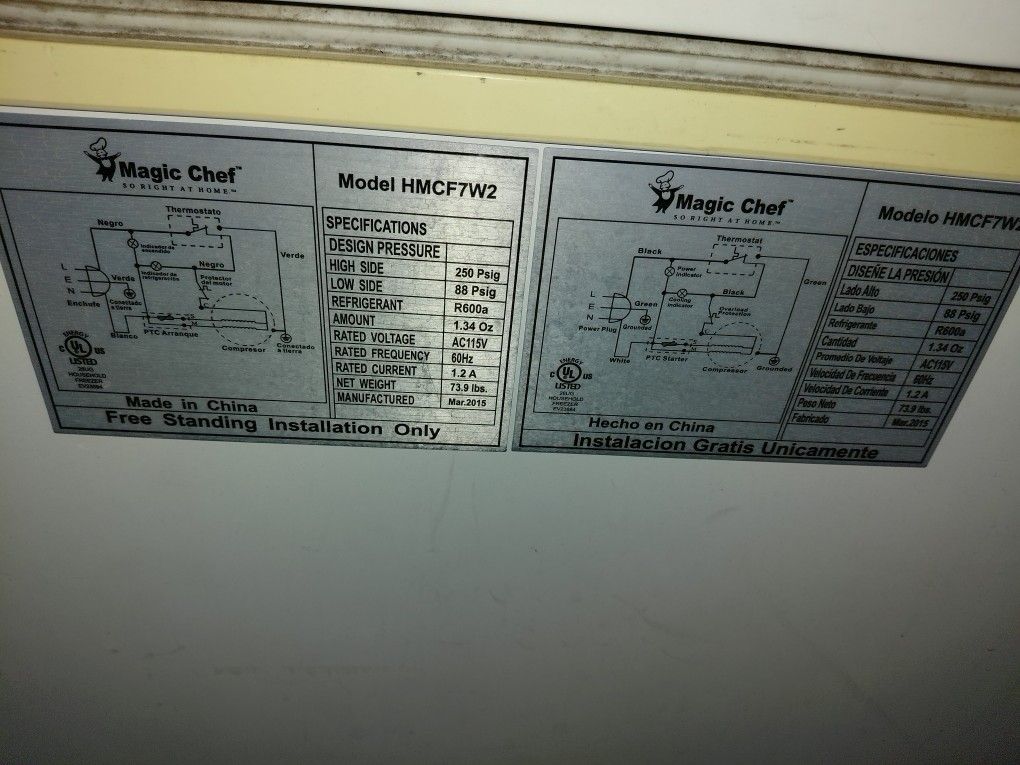 Freezer Marca Magic Chef 