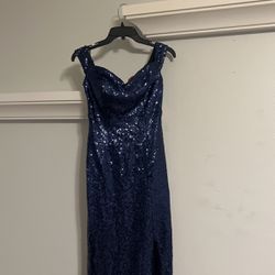 Navy Blue Sequin Formal Dress 
