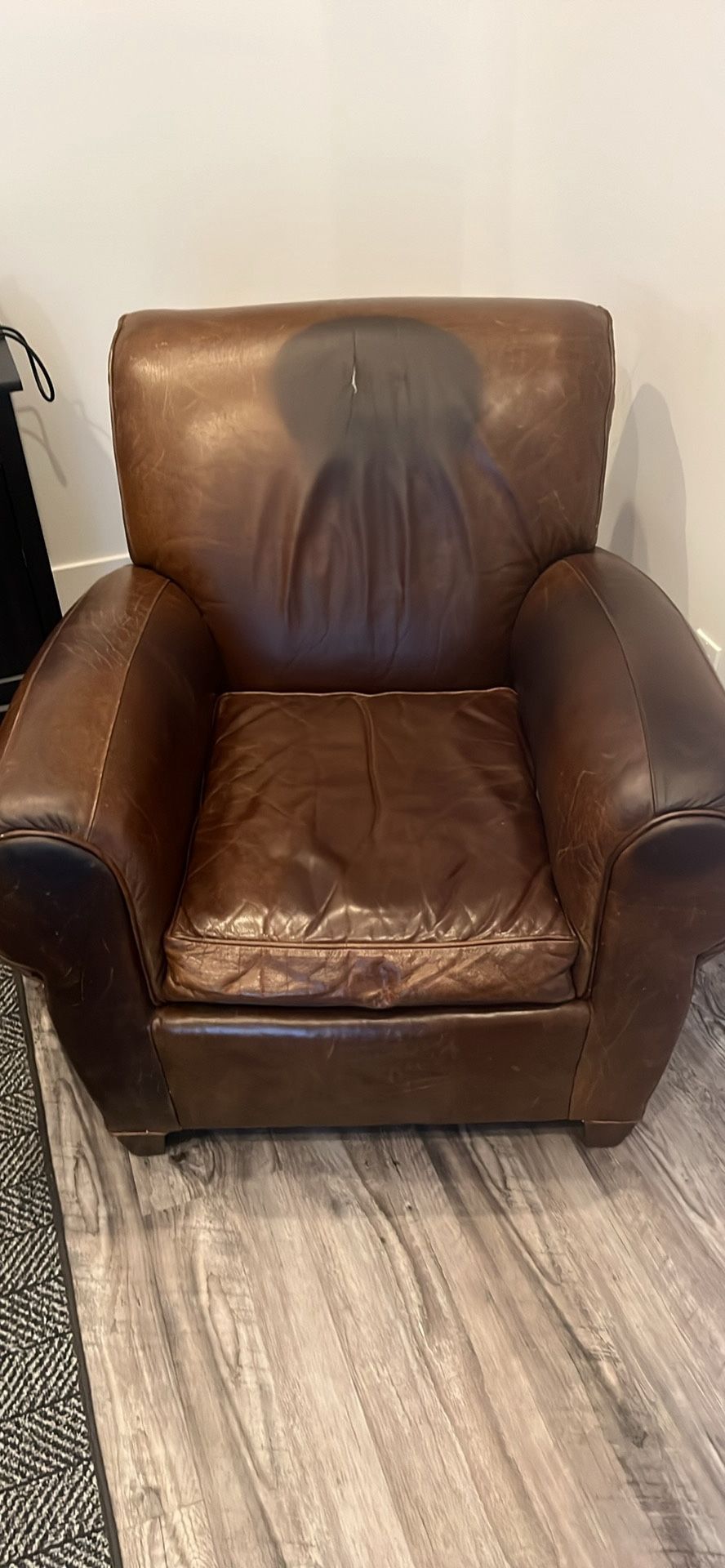 Pottery, Barn, Rolled Arm, Leather Chair Brown