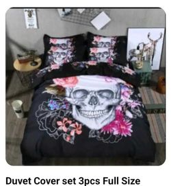 Sugar Skull Duvet 3pcs Full Size New
