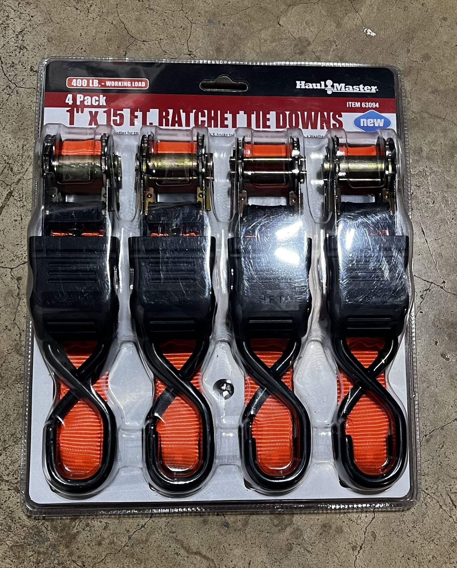 HaulMaster 4 pack 1”x15’ Ratchet Tie Downs