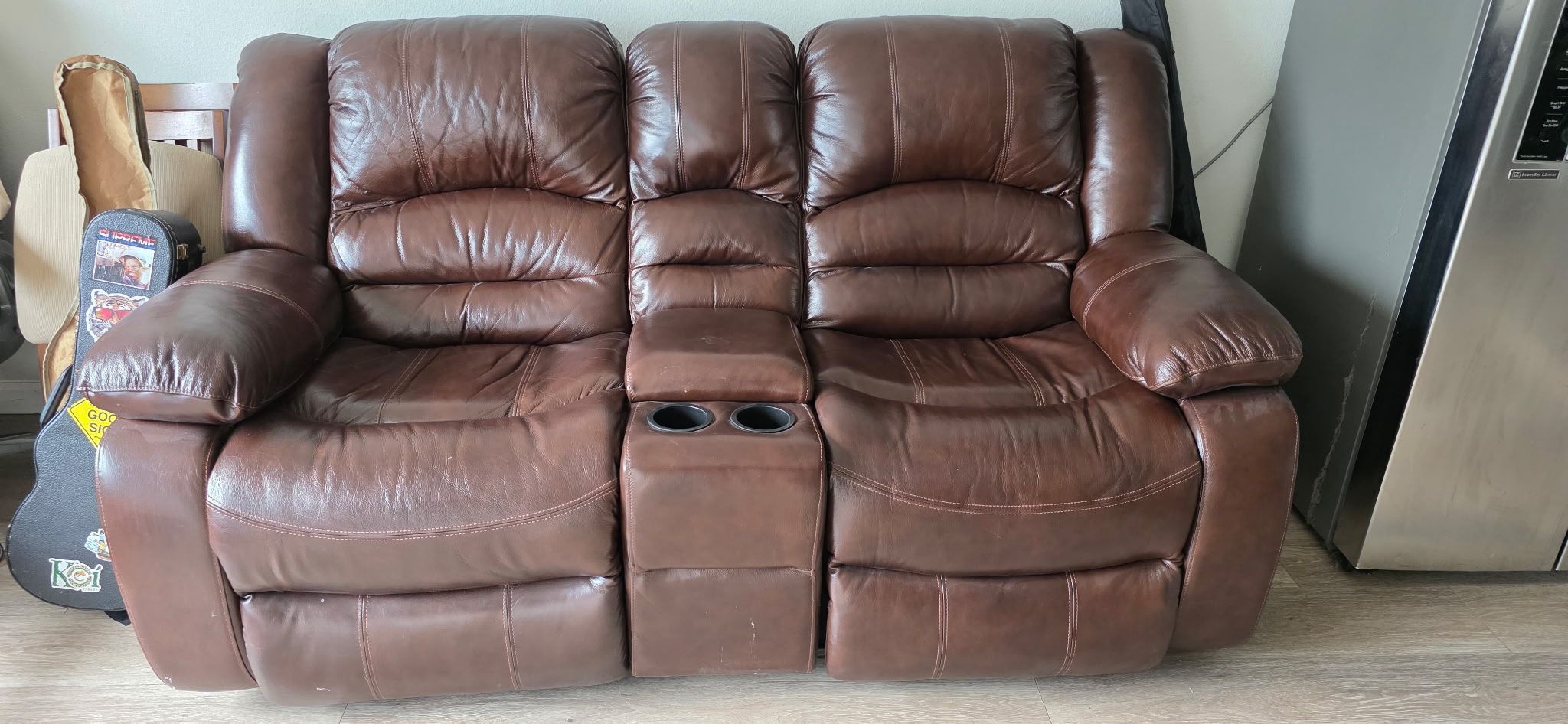 Brown Leather Power Reclining Loveseat