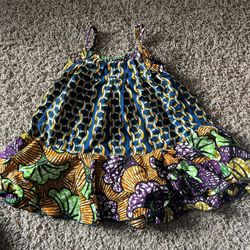 Green, Orange, Purple, & Gold chain Print Authentic African Ankara Toddler Dress (2T–3T)