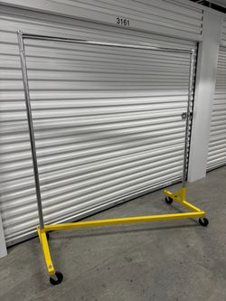Heavy Duty Commercial Rolling Clothing Rack – Chrome & Yellow – 144” Wide