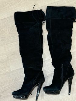 Black Suede Over-the-Knee Stiletto Boots