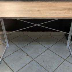 Study Writing Desk for Home Office, Oak Desktop+White Frame