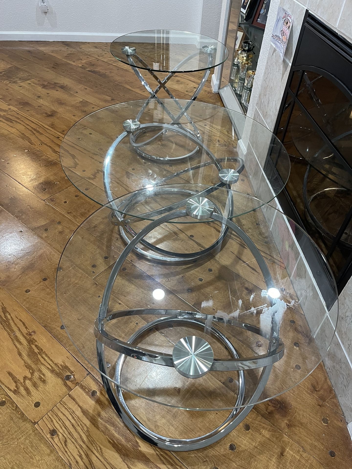 Modern Chrome Coffee Table With 2 Sides Tables