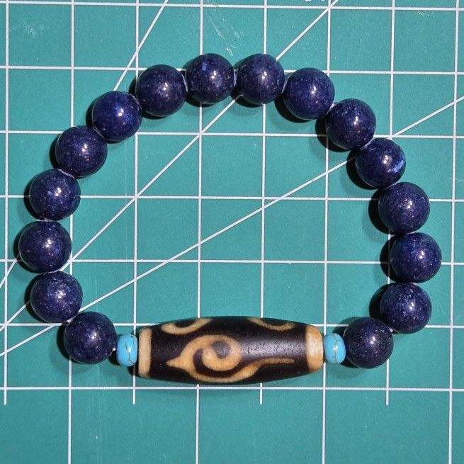 Genuine/Very Old GOLDEN KEY/RUYI, 4 PHOENIX EYES Agate Dzi Bead, Stretch Bracelet