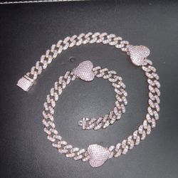 Rose gold Cuban link heart chain necklace