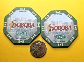 SOBOBA CASINO CHIPS PROMOTIONAL SET OF 2- NO CASH VALUE-