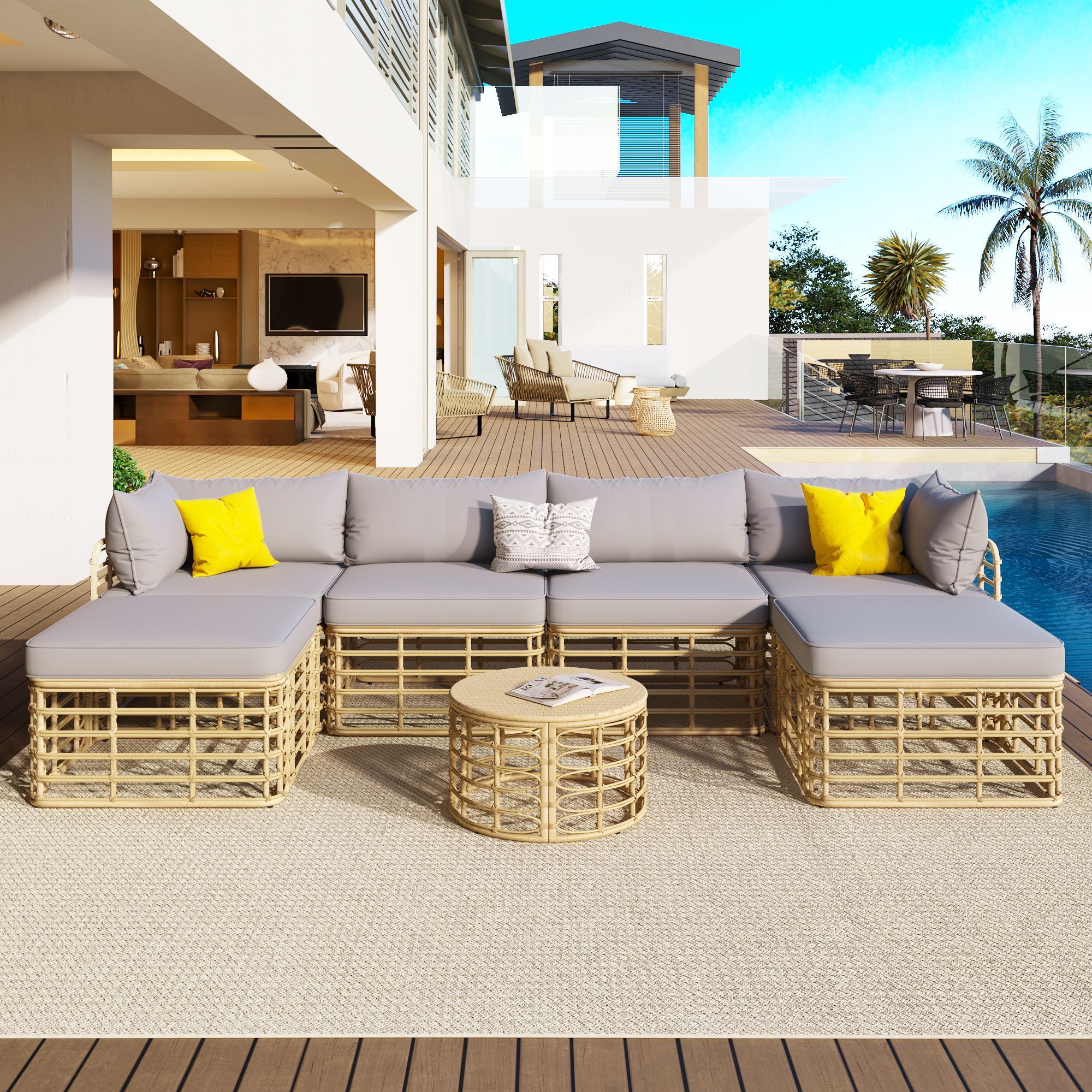GO Pieces Outdoor Patio Furniture, All Weather Rattan Sectional