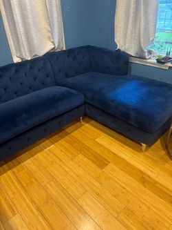 Navy Blue Velvet Tufted Sectional Sofa
