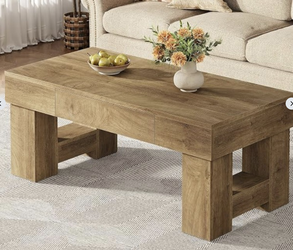 47" Wood Coffee Table with Hidden Storage Drawer – Modern Farmhouse