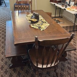 FARM TABLE WITH 2 BENCHES AND CHAIRS