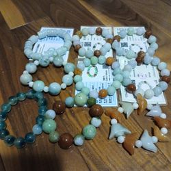 Lot 9 Jade Beads Strechy Braxelet Size 12_18mm 