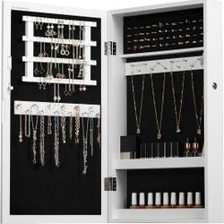 Lockable Jewelry Cabinet Armoire with Mirror, Wall-Mounted Space Saving Jewelry Storage Organizer, Gift for Mom