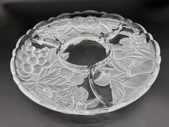 Mikasa 3D Embossed Frosted Fruit Glass 3 Diver Platter  14" Vintage