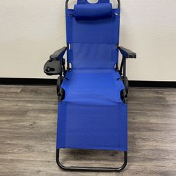 Folding Beach Lounge Chair w/ Wheels – Reclining, Cup Holder (New)