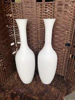 Pair of Tall White vases glass