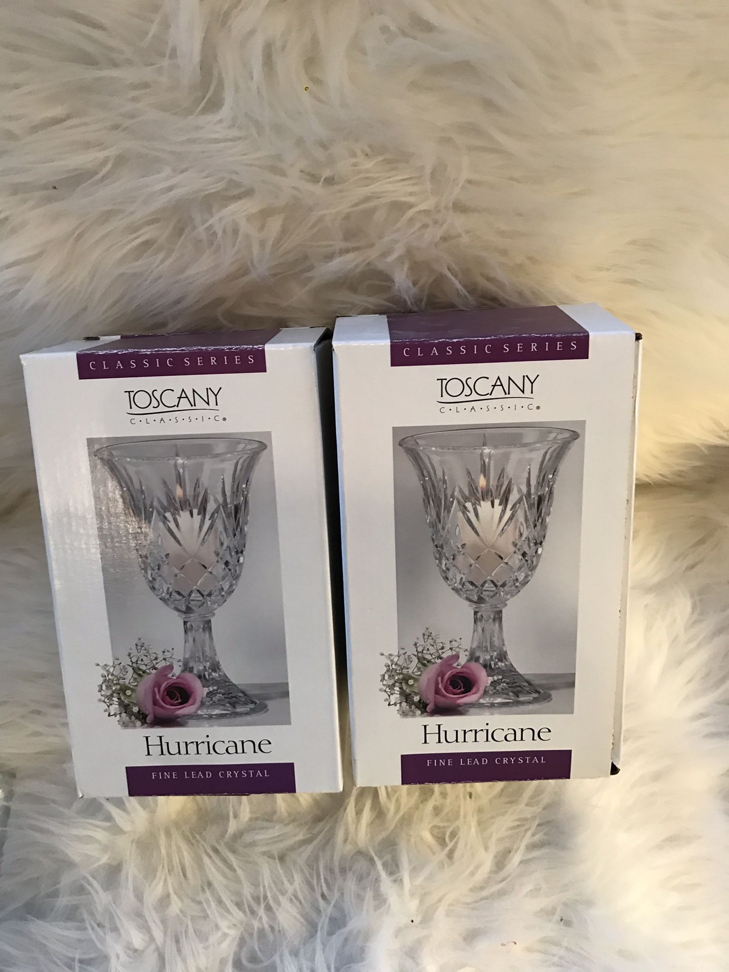 Toscana Hurricane Fine Lead Crystal Candle Holders or Vases set of 2