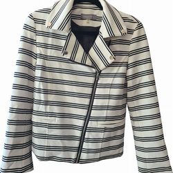 Bagatelle Moto Jacket Coat Zip Up Fully Lined Color Ivory&Black Size M