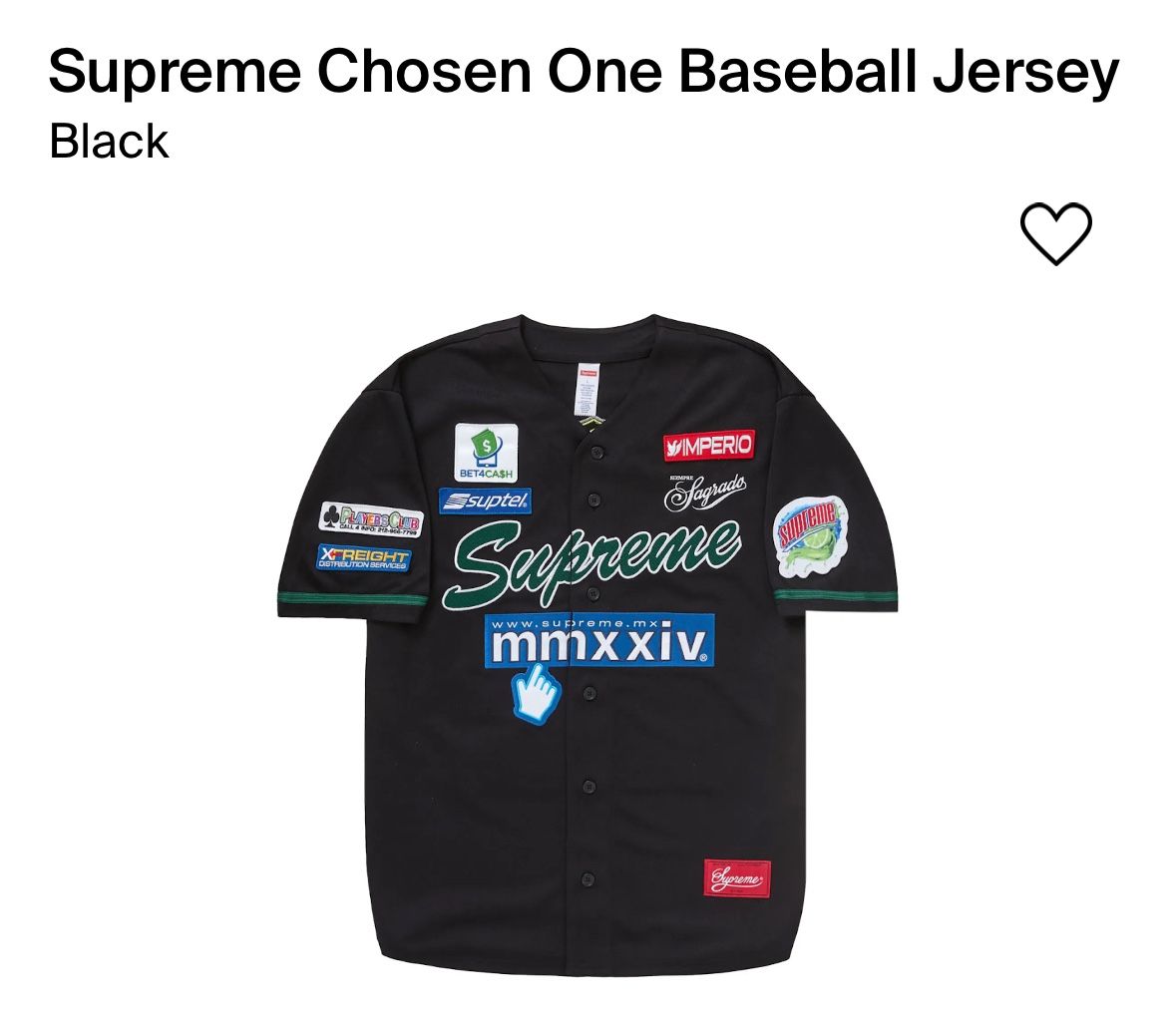 Supreme Chosen One Baseball Jersey Black Size Large Brand New