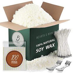 Premium 100% Natural Soy Wax Candle Making Kit – 5 lbs + 100 Wicks & Stickers 