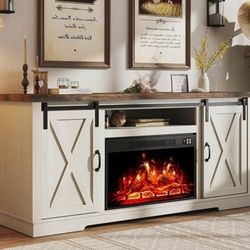 Brand New White LUXURY Farmhouse FIREPLACE HEATER TV STAND For UP TO 75" TV $1499 NEW NEVER USED 