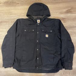 Black Carhartt Work Jacket Sherpa Lined Size Large