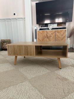 Mid-Century Rattan Coffee Table with Storage