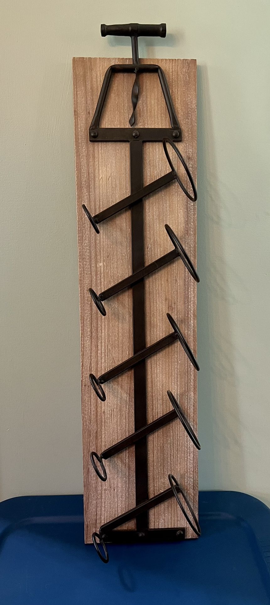Metal & Wood Wine Rack - Holds 5 Bottles