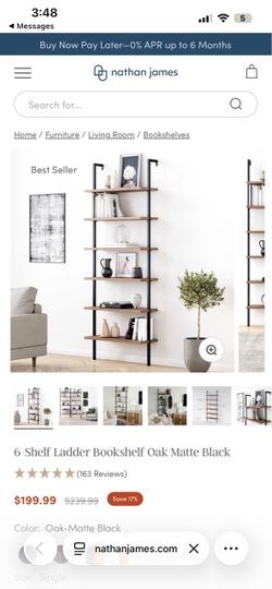 6-Shelf Ladder Bookshelf Oak Matte Black