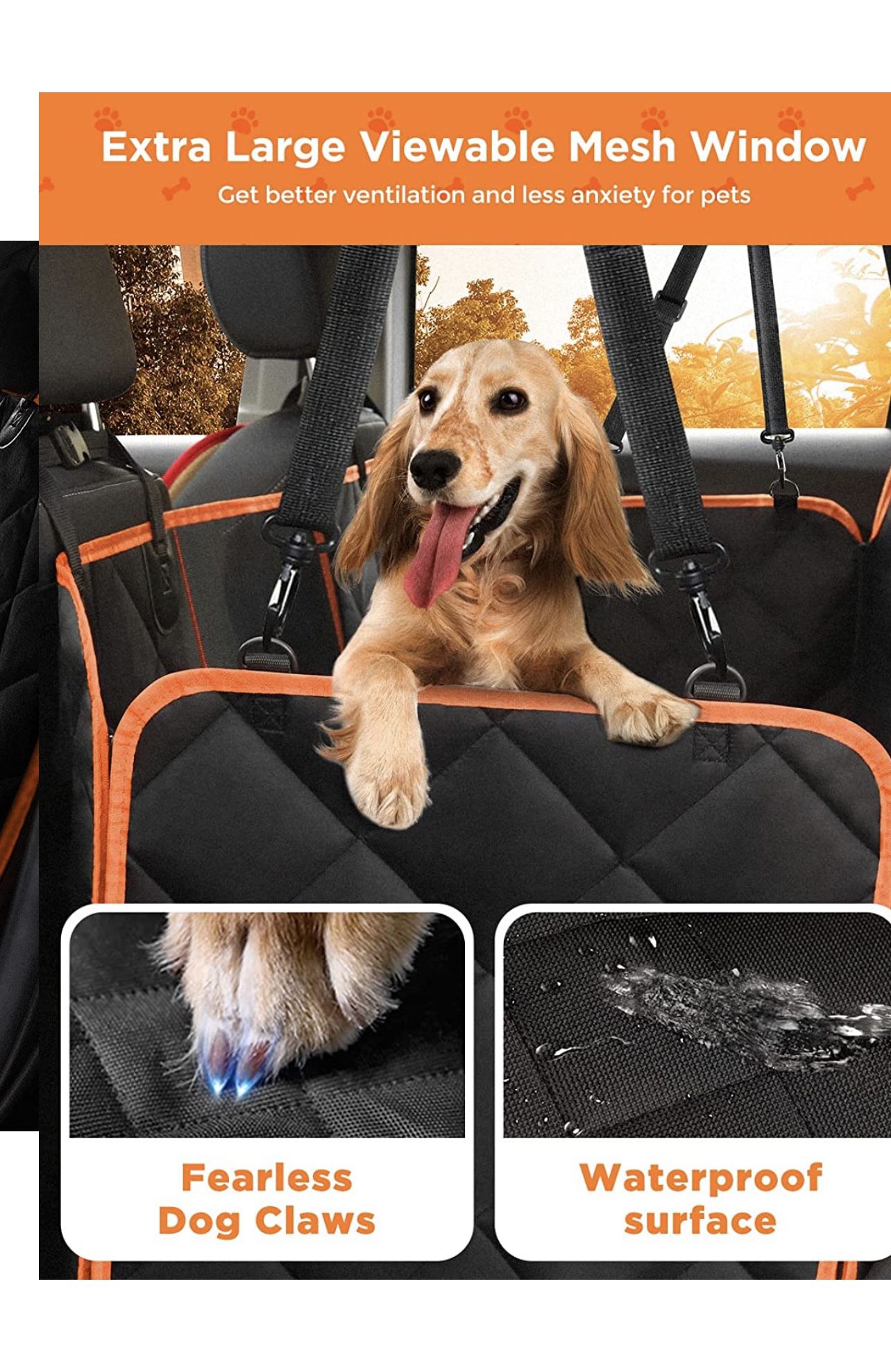 Dog Car Seat Cover,Scratchproof Waterproof Collapsible Dog Car Seat Covers,Car Seat Protector for Dogs with Mesh Window & Storage Pocket, Washable Dog