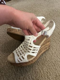 C507 White Wedge Sandals with Woven Straps 8m