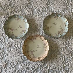 Antique French Limoges set of three handpainted porcelain plates