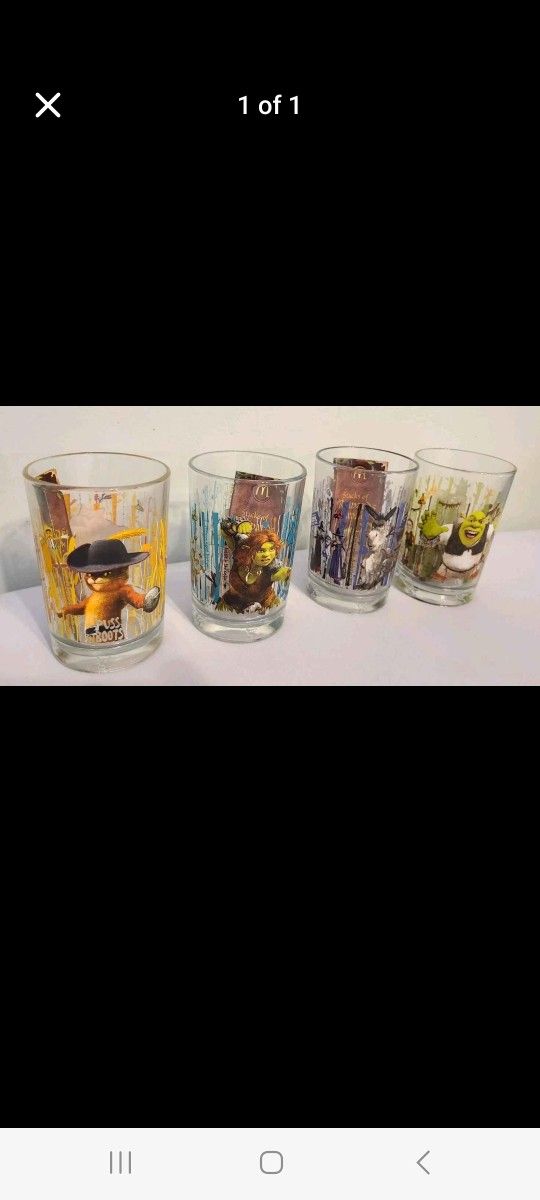 Lot of 4 VTG 2010 McDonald's Forever After Shrek Complete set if 4 glasses