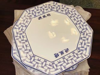 Set of (6) Octagonal Blue and White Ceramic Plates