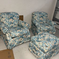  Pair Of Cherry Blossom Chairs With Ottoman 