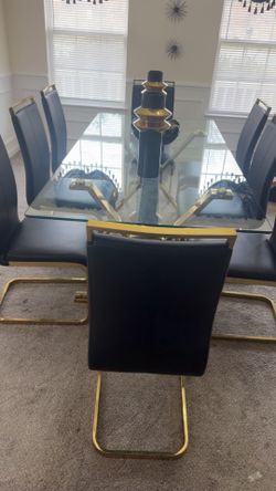Black & Gold 8 piece Dining Set,  Wall pieces, Mirror etc
