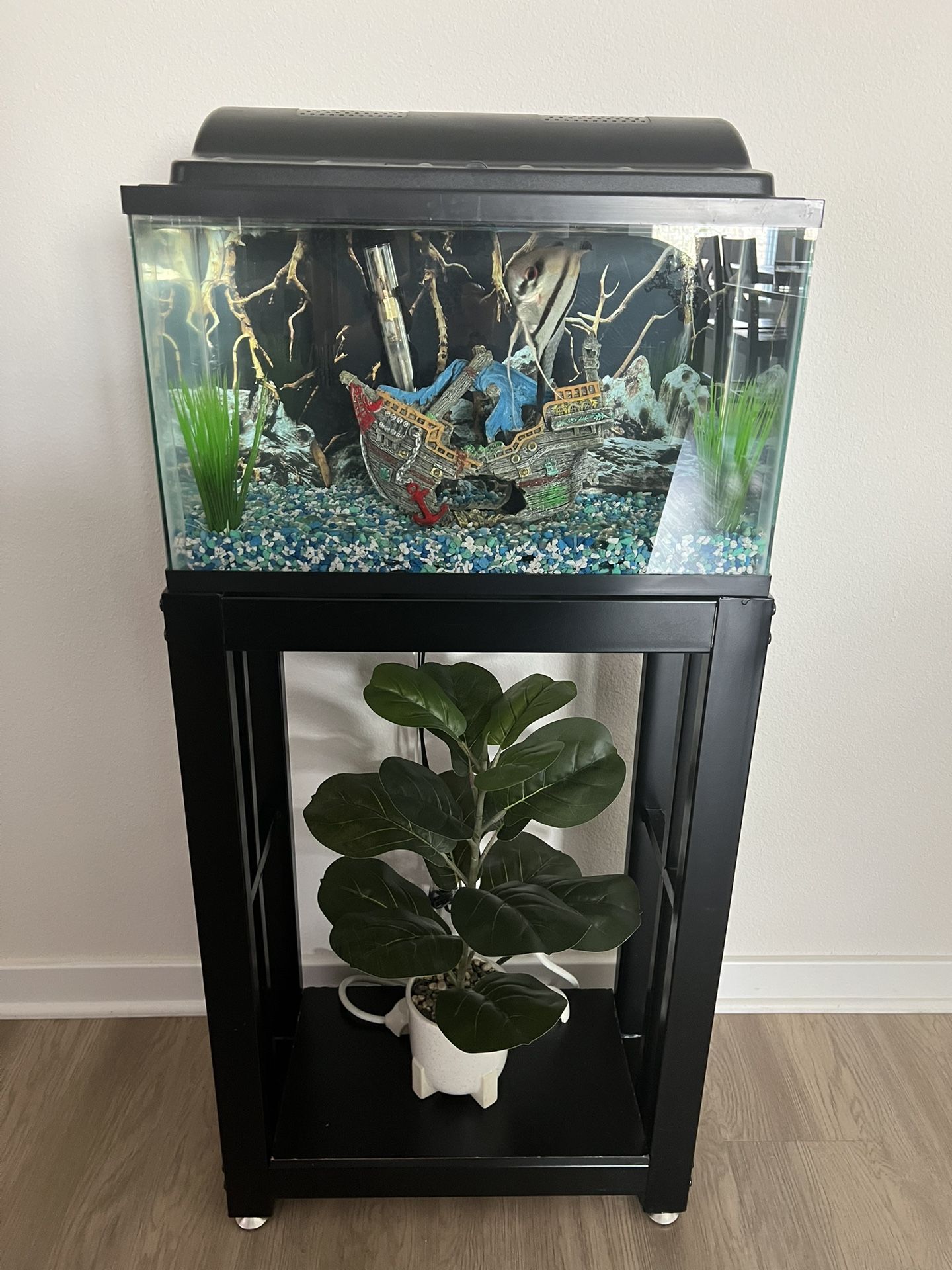 10 Gallon Fish Tank With Stand ,water Pump, Heater, Decoration and Aquarium Gravel