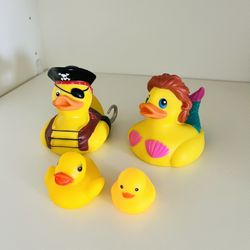 4 Rubber Ducks: Pirate, Mermaid, Duck with Eyelashes & Baby Rubber Duckie