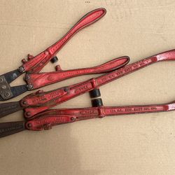 2 Vintage HK Porter Bolt Cutters No. 14 1402, No.1-24 New Easy Made In US Angular Preowned Solid Metal