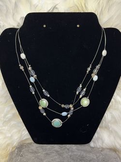Triple Wire Strands With Blue And Green Silver Charms