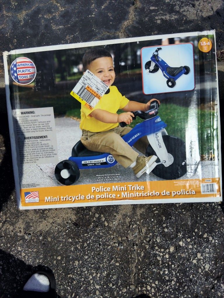 Kids Police Mini Trike Hasn't Been Put Together Box Is A Little Damaged