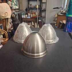 "NEW " Hand-Spun Industrial Metal Dome Lampshades - Set Of 3 Made Of Steel W/Enamel Finish Inside 1 5/8" Lip 6 3/8" Bottom