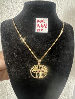 14K Solid Gold Chain and Pendant For Wedding 13.6Gr 21 Inches Long 