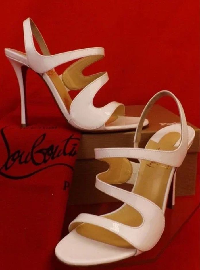NIB LOUBOUTIN VAVAZOU 100 LATTE WHITE PATENT LEATHER SLINGBACK SANDAL PUMPS 9