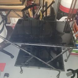 Black Tempered Glass Rolling Bar/Cart