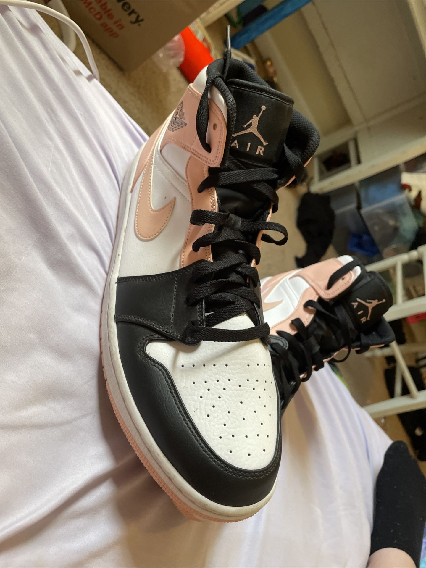 White Jordan Mid Crimson Pink 554724 133 Pink Black And White